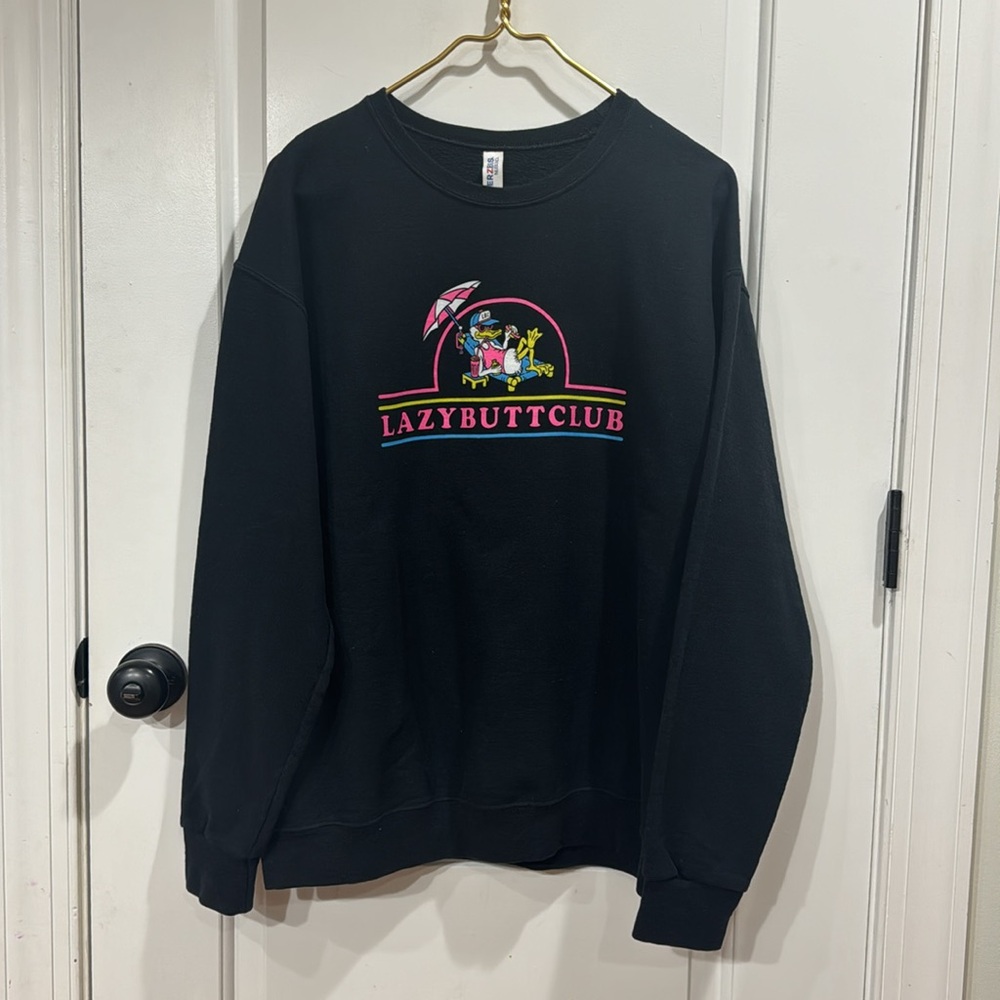 LAZY BUTT CLUB DUCK GRAPHIC CREWNECK BLACK LARGE - Picture 3 of 5